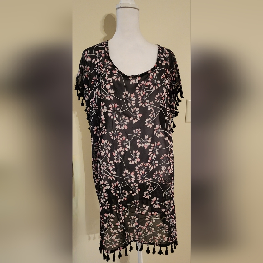 NEW Chiffon Swim Suit Cover-up Kimono with Tassels Women's Size L-XXL